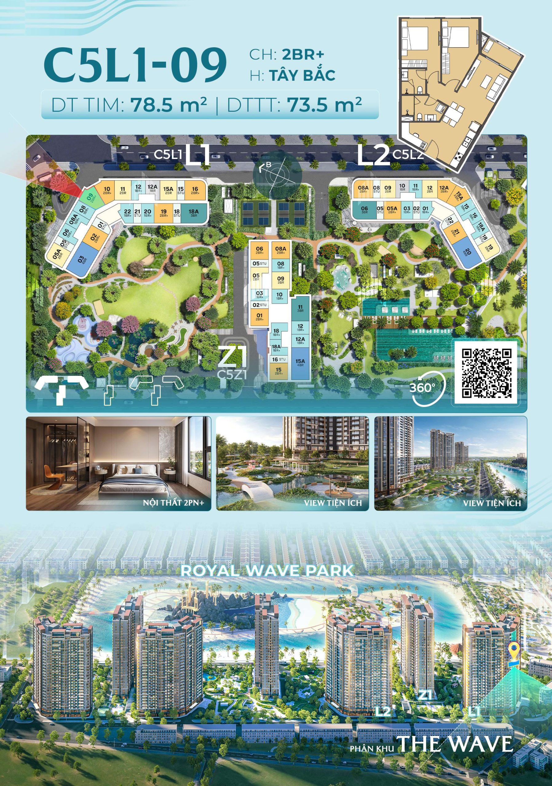 Căn Hộ 2PN+ Trục 09 Tòa L1 - The Wave - Masteri Grand Coast