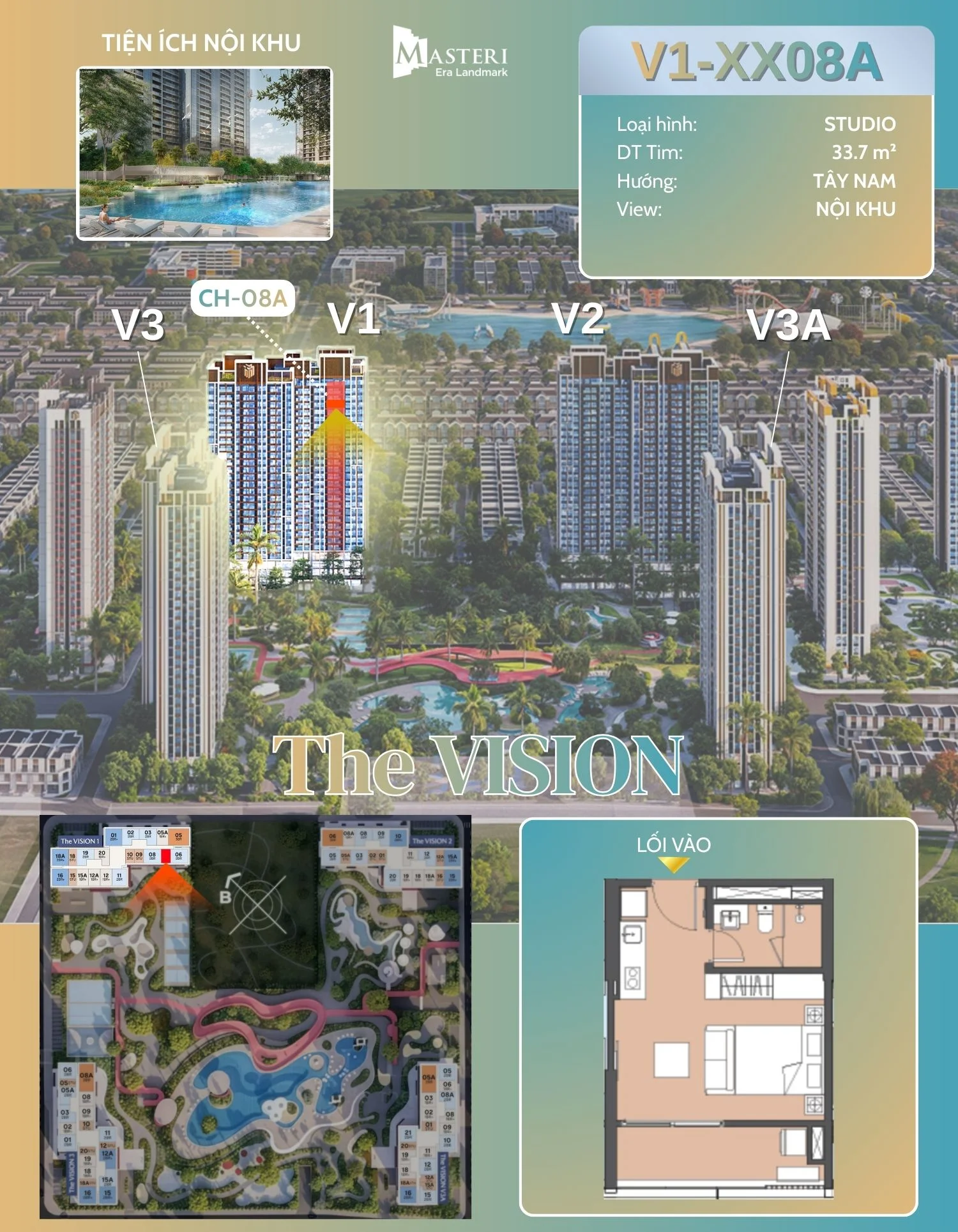 Căn Hộ Trục 08A Tòa V1 Phân khu Vision - Masteri Era Landmark