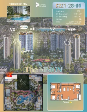 Căn Hộ 3PN Trục 01 Tòa V1 Phân khu Vision - Masteri Era Landmark
