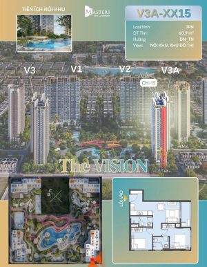Căn Hộ 2 Phòng Ngủ Trục 15 Tòa V3A Phân Khu Vision Masteri Era Landmark