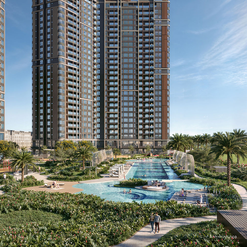 Tiện ích hồ bơi và cảnh quan xanh tại Masteri Vinhomes Ocean Park 2