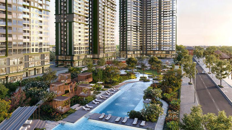 Tiện ích hồ bơi và cảnh quan xanh tại chung cư Ocean Park 2