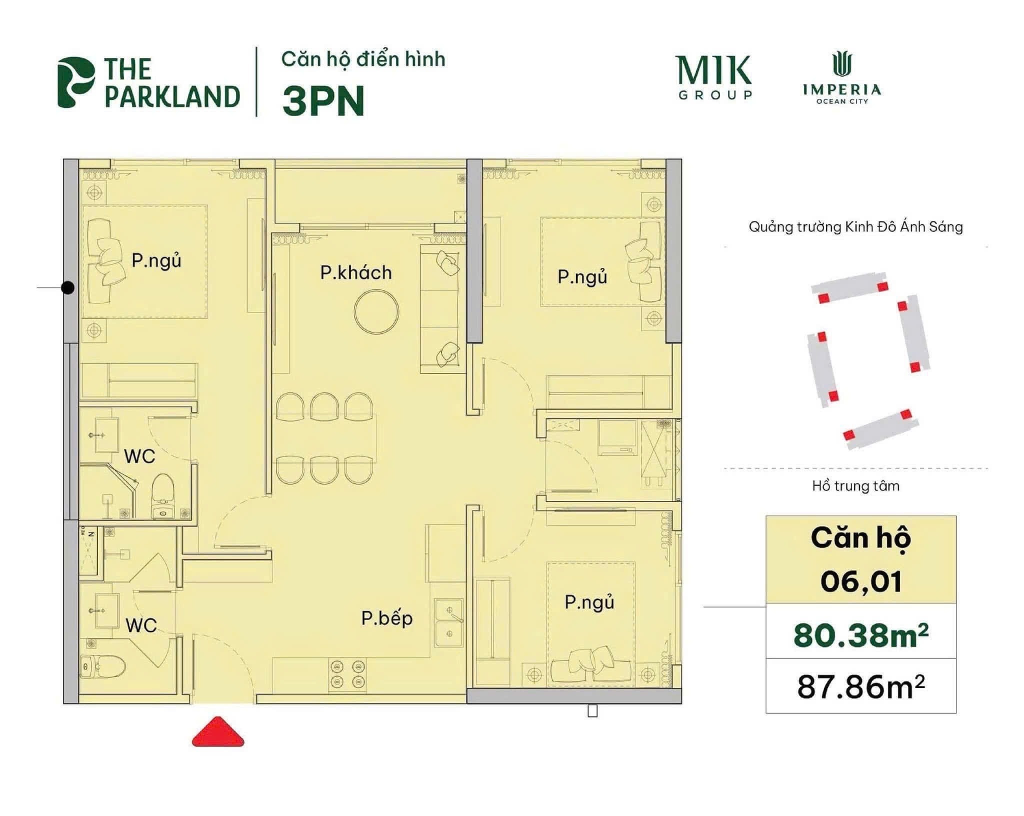 Thiết kế căn hộ 3 phòng ngủ The Parkland